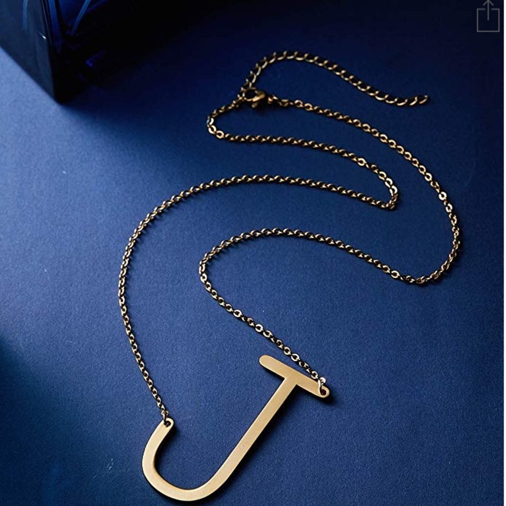 Sideways Large Initial S Gold Necklace